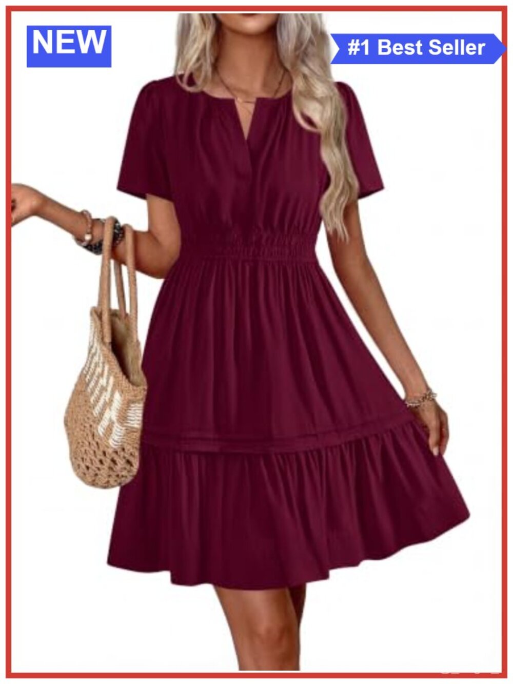 Womens Summer Mini Dress V Neck Short Sleeve Ruched Tiered A Line Flowy